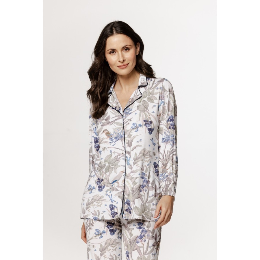 Pijama micromodal elastano ribete a juego pantalón largo fluido