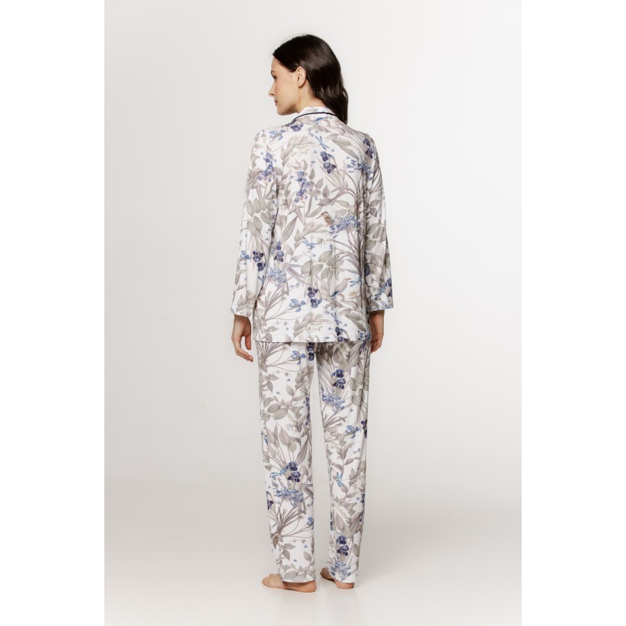 Locker geschnittenes Damen-Pyjama-Set aus Micromodal mit langärmligem Oberteil