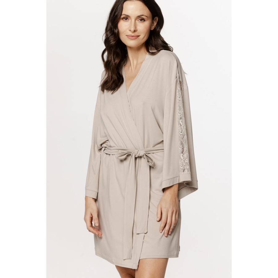 Gorgeous micromodal robe with lace insets on the sleeves