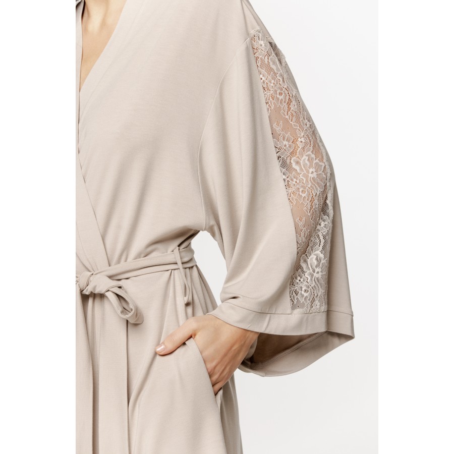 Gorgeous micromodal robe with lace insets on the sleeves