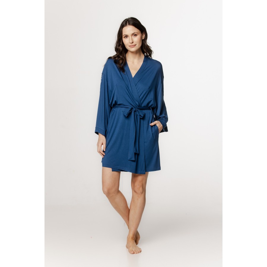Baby doll micromodal encaje mangas azul frente
