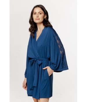 Gorgeous micromodal robe with lace insets on the sleeves