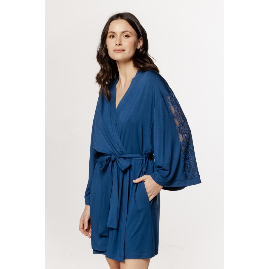 Gorgeous micromodal robe with lace insets on the sleeves