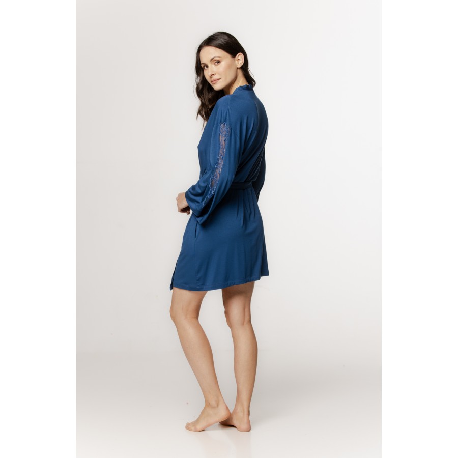 Gorgeous micromodal robe with lace insets on the sleeves