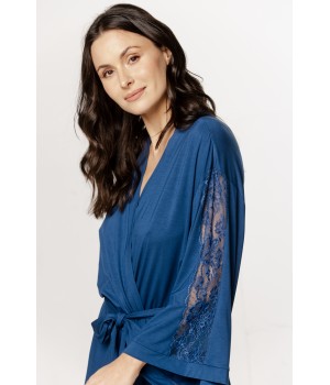 Gorgeous micromodal robe with lace insets on the sleeves