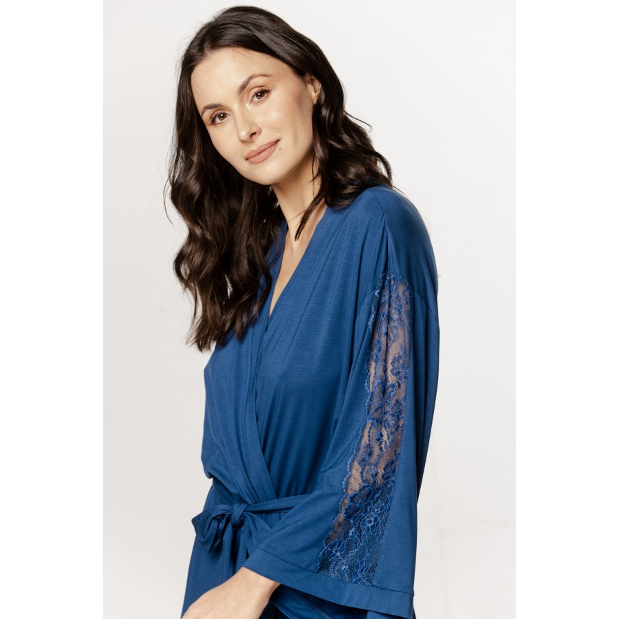 Gorgeous micromodal robe with lace insets on the sleeves