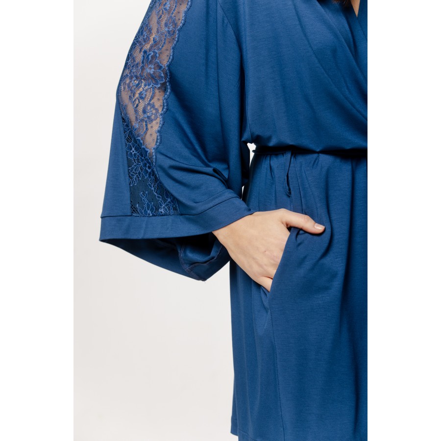 Gorgeous micromodal robe with lace insets on the sleeves