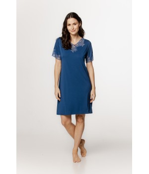 Lovely long T-shirt nightgown with lace on the V-neck and sleeves