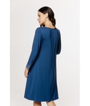 Nachthemd/Loungekleid aus Micromodal, lange Ärmel, Spitze an Kragen und Bündchen