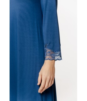 Nachthemd/Loungekleid aus Micromodal, lange Ärmel, Spitze an Kragen und Bündchen
