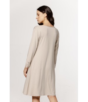 Nachthemd/Loungekleid aus Micromodal, lange Ärmel, Spitze an Kragen und Bündchen