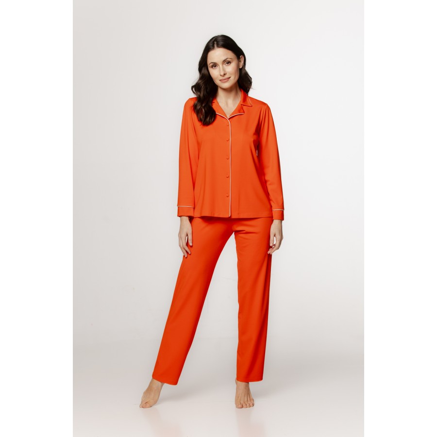 Ensemble pyjama ample, en soie artificeielle, liseré sur le col en V et haut boutonnable