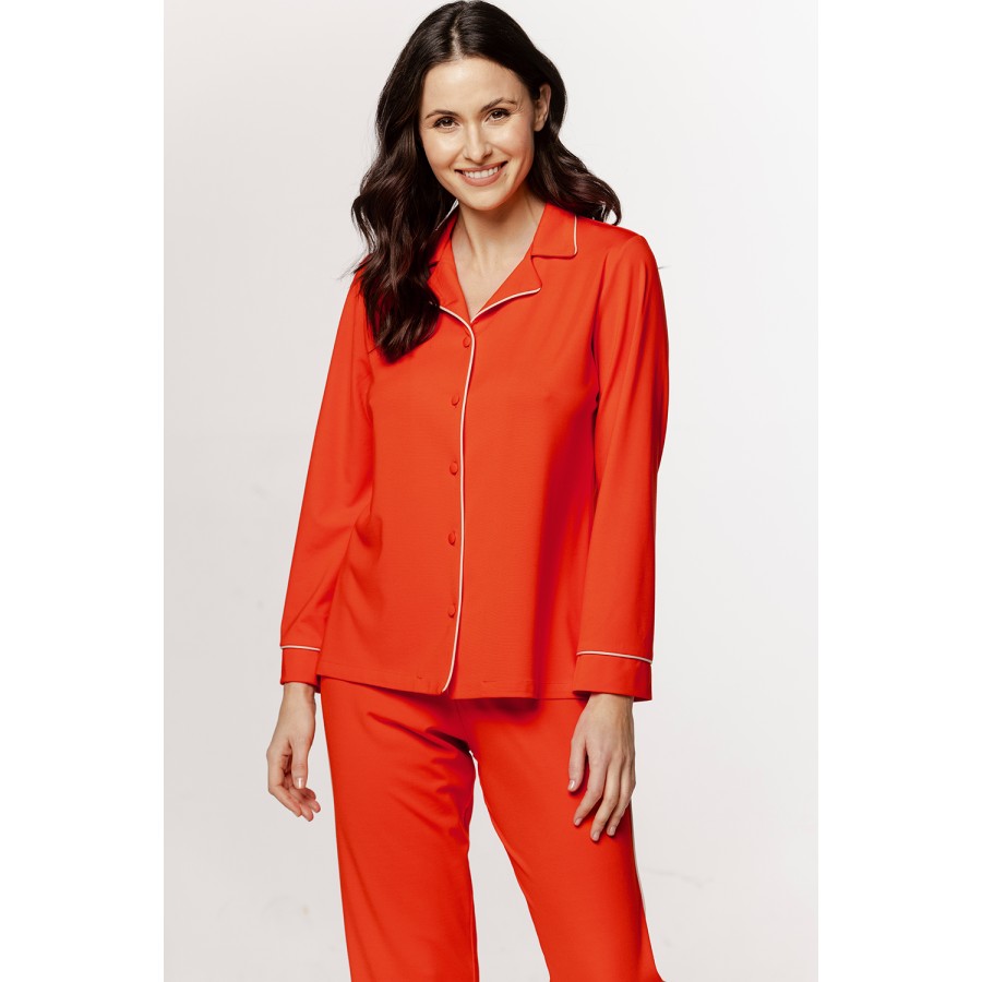 Ensemble pyjama ample, en soie artificeielle, liseré sur le col en V et haut boutonnable