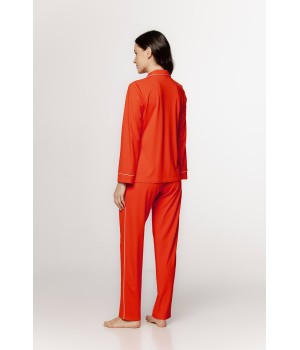 Ensemble pyjama ample, en soie artificeielle, liseré sur le col en V et haut boutonnable