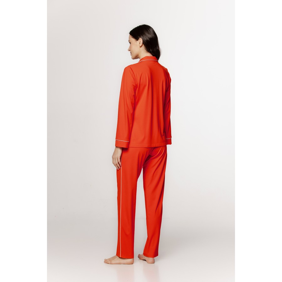 Ensemble pyjama ample, en soie artificeielle, liseré sur le col en V et haut boutonnable