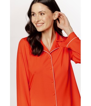Ensemble pyjama ample, en soie artificeielle, liseré sur le col en V et haut boutonnable