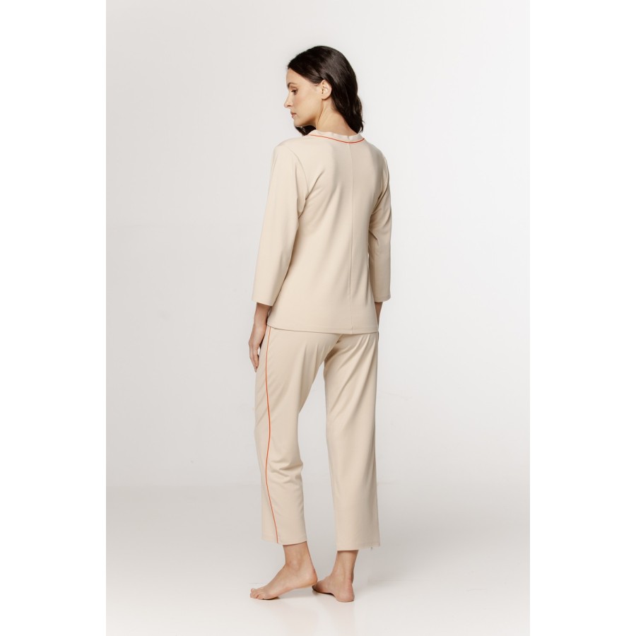 ¾-Ärmel mit Borte am Pyjama in Beige