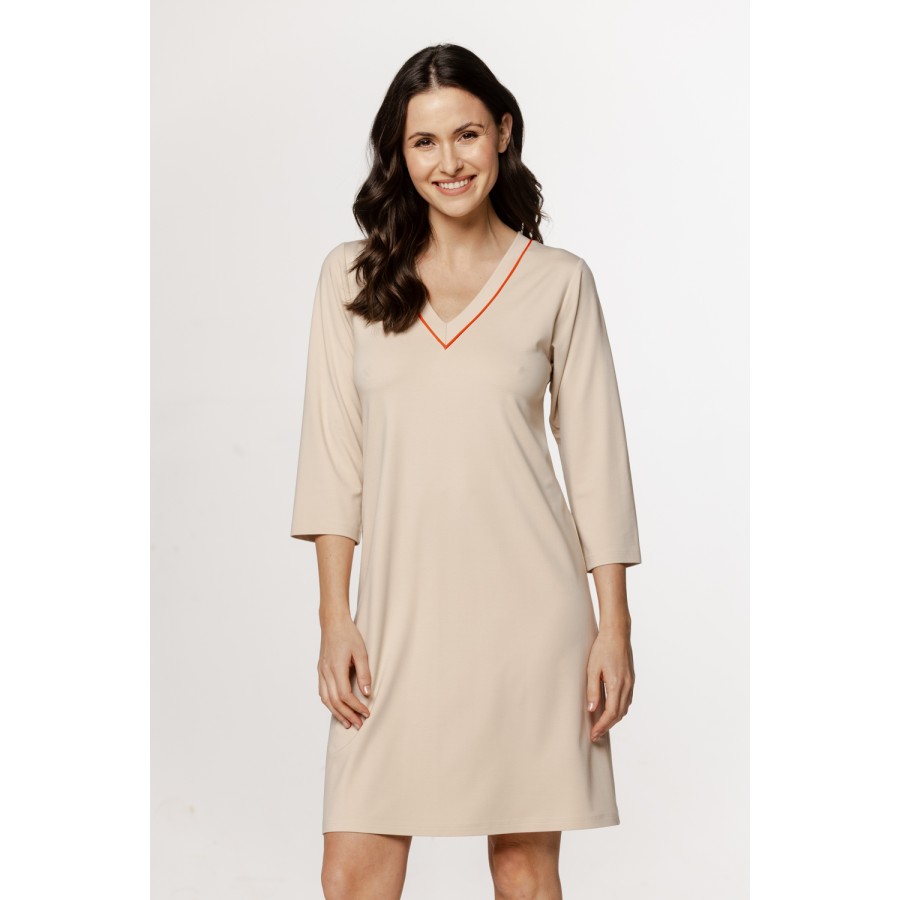 Sublime loose-fitting nightgown in faux silk, 3/4 sleeves, and trim on the V-neck