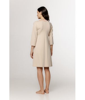 Sublime loose-fitting nightgown in faux silk, 3/4 sleeves, and trim on the V-neck