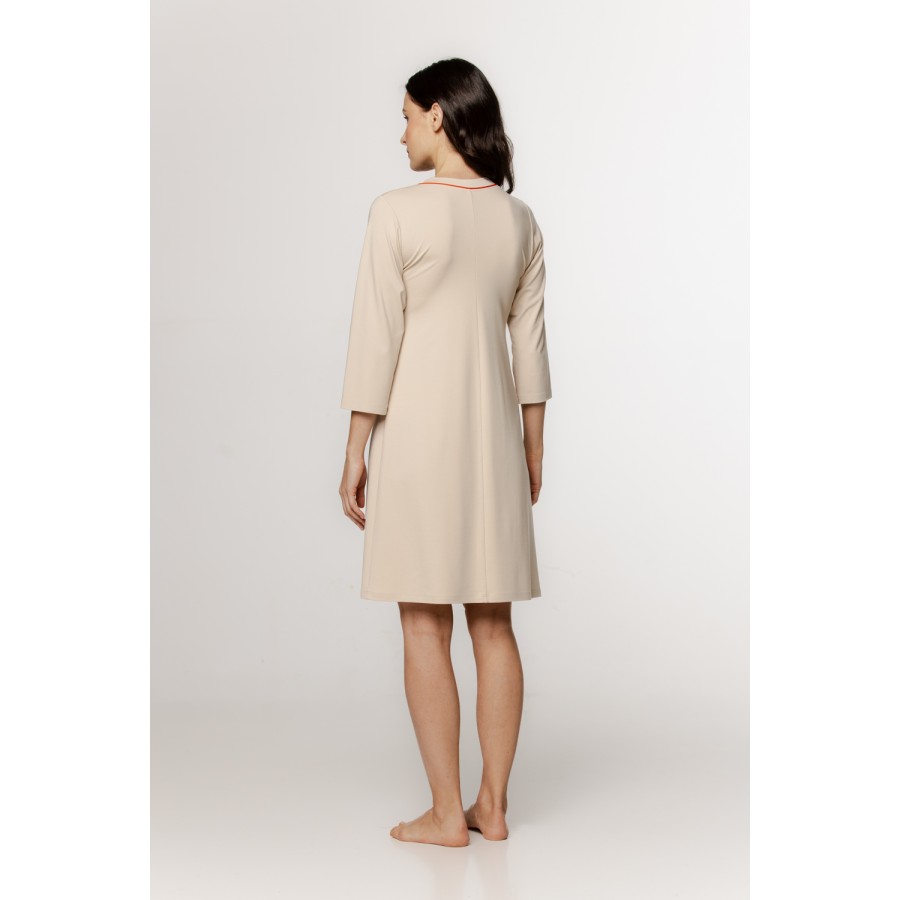 Sublime loose-fitting nightgown in faux silk, 3/4 sleeves, and trim on the V-neck