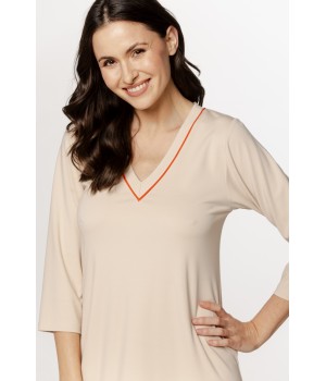 Sublime chemise de nuit ample en soie artificielle, manches ¾, et liseré sur le col en V