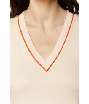 Sublime loose-fitting nightgown in faux silk, 3/4 sleeves, and trim on the V-neck