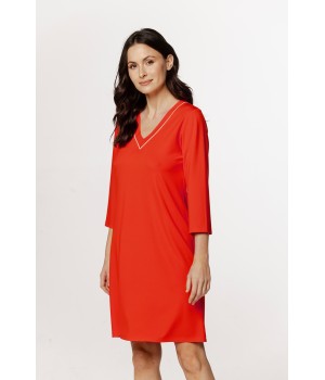 Sublime loose-fitting nightgown in faux silk, 3/4 sleeves, and trim on the V-neck