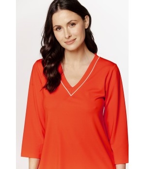 Sublime chemise de nuit ample en soie artificielle, manches ¾, et liseré sur le col en V