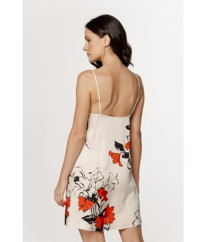 Superb viscose satin nightie with a Japanese-inspired pattern, scoop neck, and thin straps