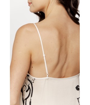 Superb viscose satin nightie with a Japanese-inspired pattern, scoop neck, and thin straps
