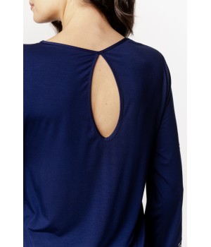 Ensemble pyjama en micromodal col rond et dentellessur les avant-bras, pantalon long et fluide