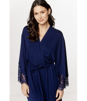 Superb mid-length micromodal robe with lace on the forearms