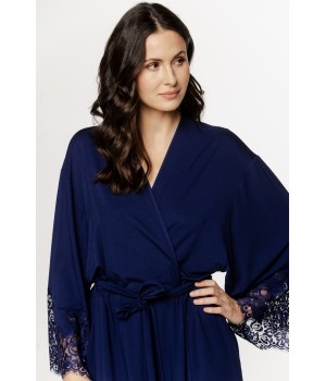 Superb mid-length micromodal robe with lace on the forearms