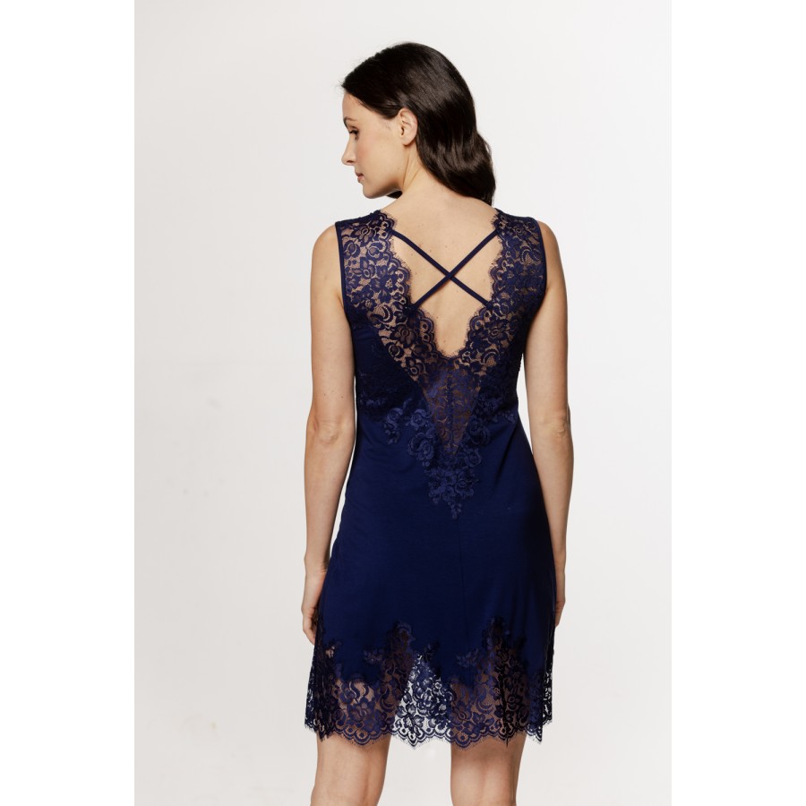 Fabulous V-neck nightie with lace hem and back and lace trim