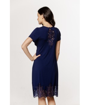 Ravissante chemise de nuit mi-longue, en micromodal et dentelle, manches courtes