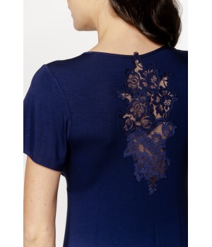 Ravissante chemise de nuit mi-longue, en micromodal et dentelle, manches courtes