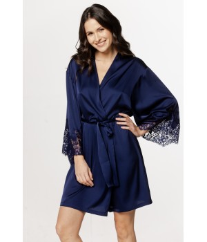 Beautiful mid-length satin and spandex robe with lace cuffs