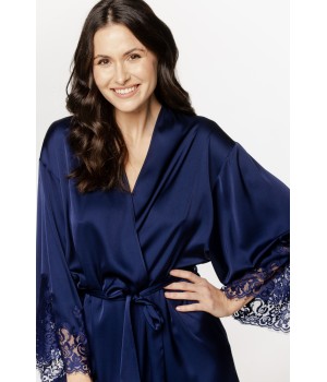 Beautiful mid-length satin and spandex robe with lace cuffs