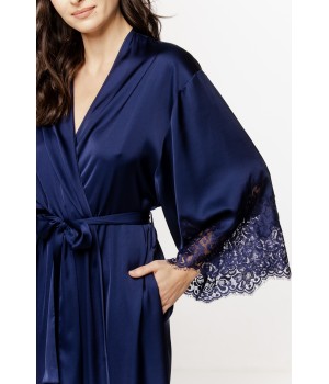 Beautiful mid-length satin and spandex robe with lace cuffs