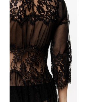 Marvelous, sexy sheer tulle robe with embroidery on the ¾ sleeves, bust, and back