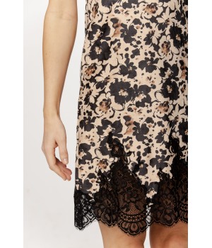 Sublime nuisette en velours motif floral, col V, larges bretelles, dentelle en bas de la nuisette
