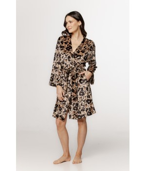 Magnifique déshabillé mi-long en velours motif floral, manches longues