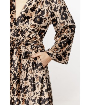 Magnifique déshabillé mi-long en velours motif floral, manches longues