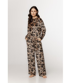 Loungewear-Pyjama aus Samt mit Blumenmuster, langen Ärmeln und Rundhalsausschnitt.