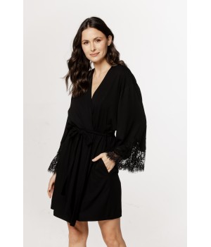 Fabulous mid-length micromodal robe with lace trim on the forearms