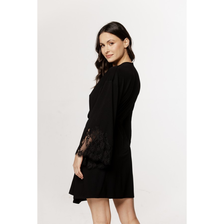 Fabulous mid-length micromodal robe with lace trim on the forearms