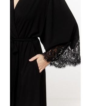 Fabulous mid-length micromodal robe with lace trim on the forearms