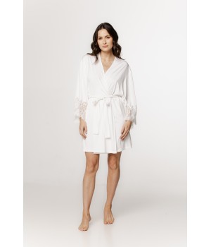 Fabulous mid-length micromodal robe with lace trim on the forearms