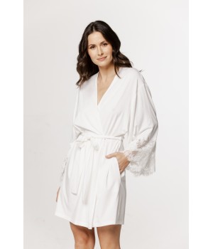 Fabulous mid-length micromodal robe with lace trim on the forearms