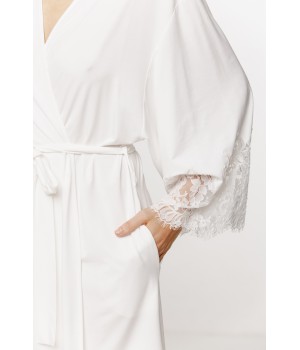 Fabulous mid-length micromodal robe with lace trim on the forearms